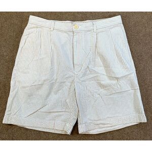 Nautica Seersucker Rigger Shorts Mens 34 Cotton Pleated Relaxed Outdoor